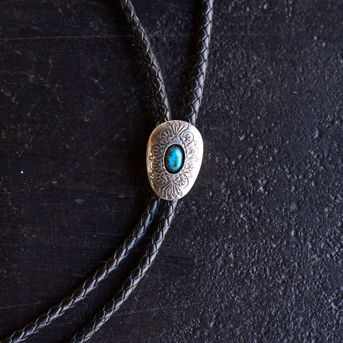 No.10 Braided Leather Bolo Tie | Sterling Silver & Turquoise