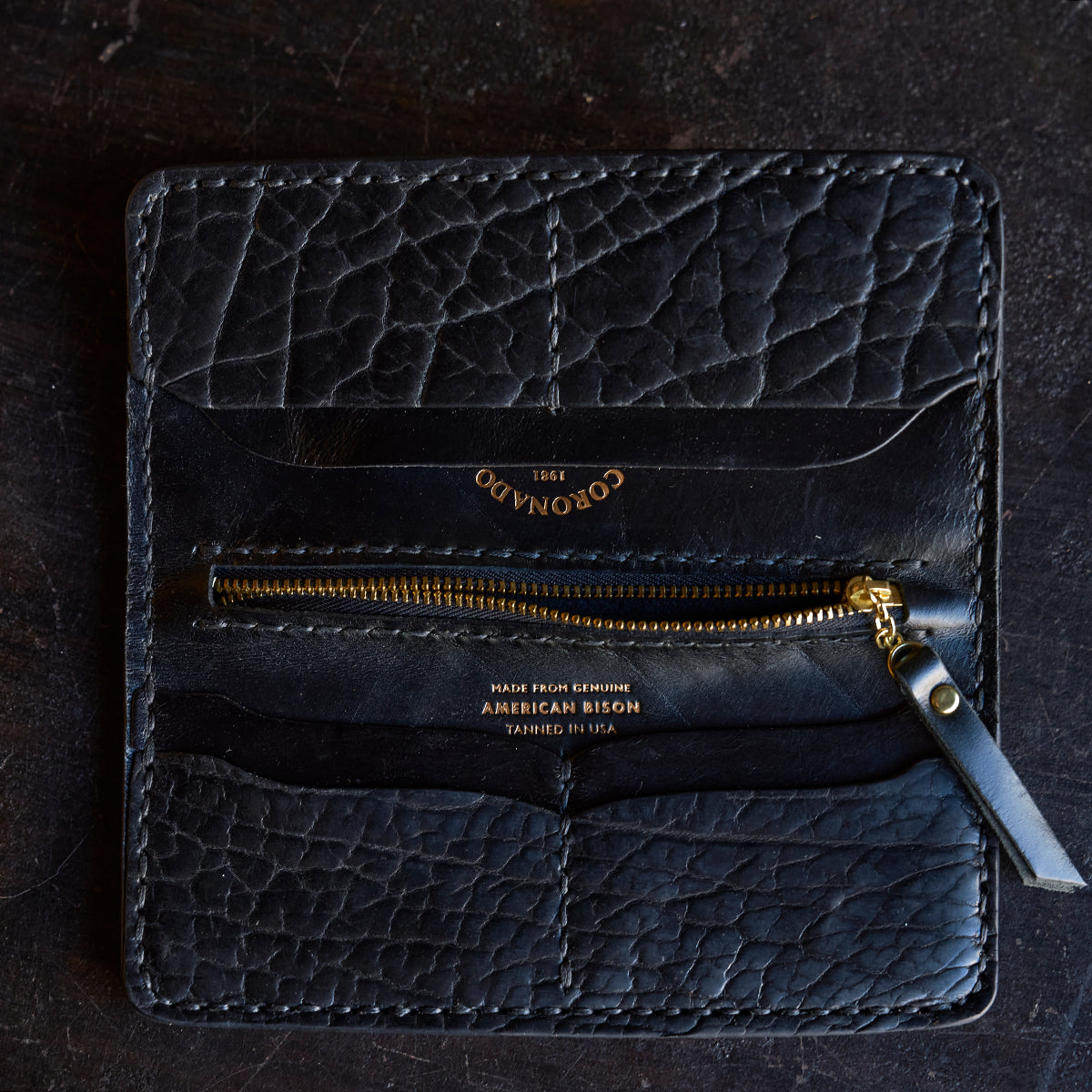 No.830 Long Wallet | Shrunken Bison Black