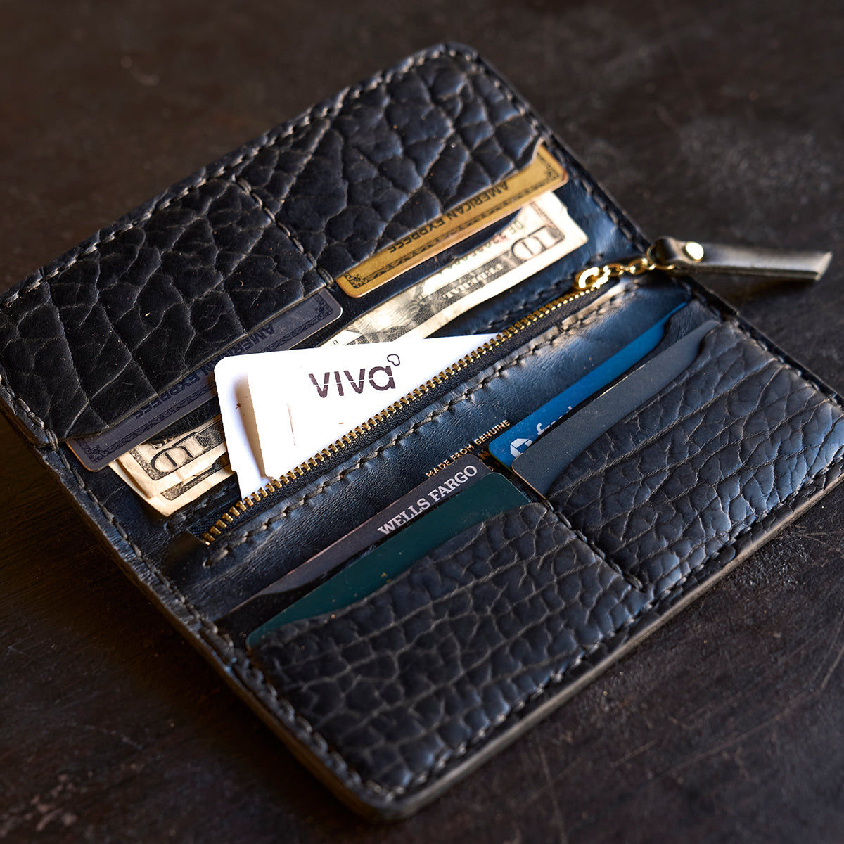 No.830 Long Wallet | Shrunken Bison Black