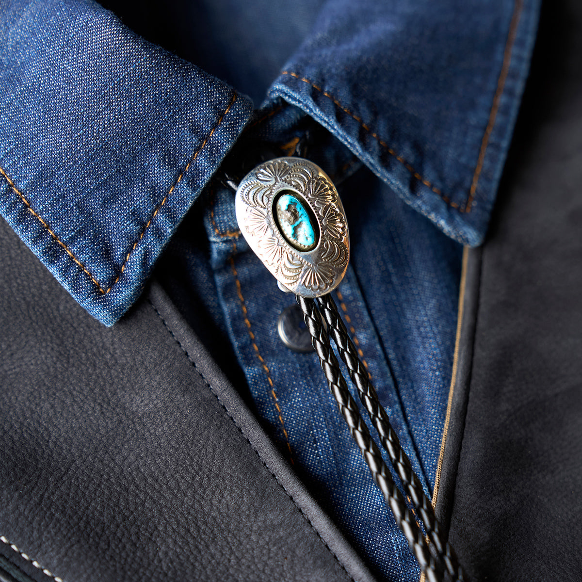 No.10 Braided Leather & Silver Bolo Tie
