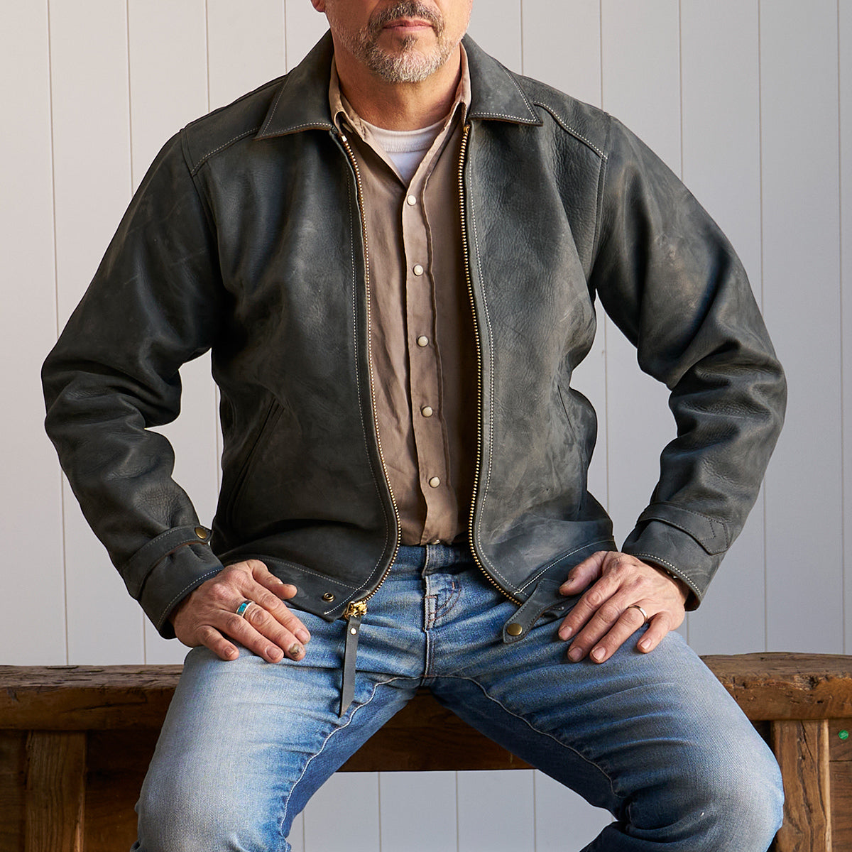 No.69 Union Jacket | Olive-Tanned Horsehide (Charcoal)