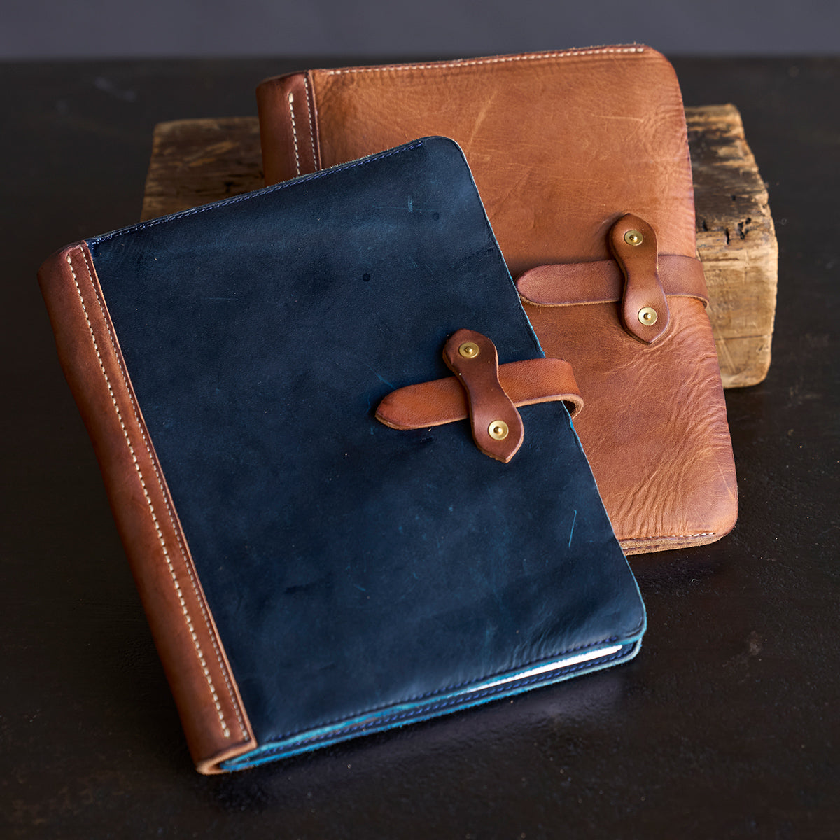No.820 Portfolio A5 | Stone-Washed Indigo & Tan