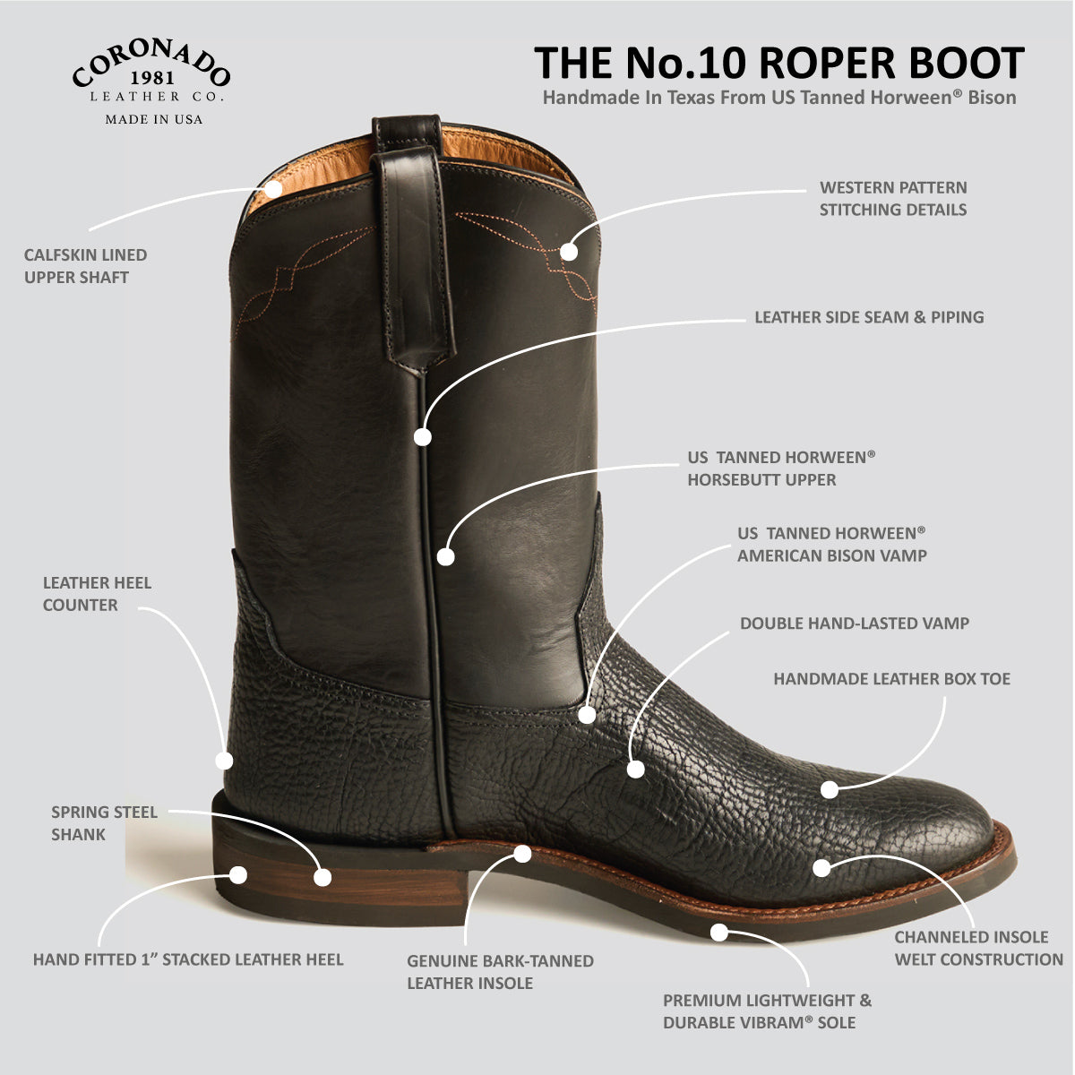 Roper Boot No.10 | Horween® Black Bison (PRE-ORDER)