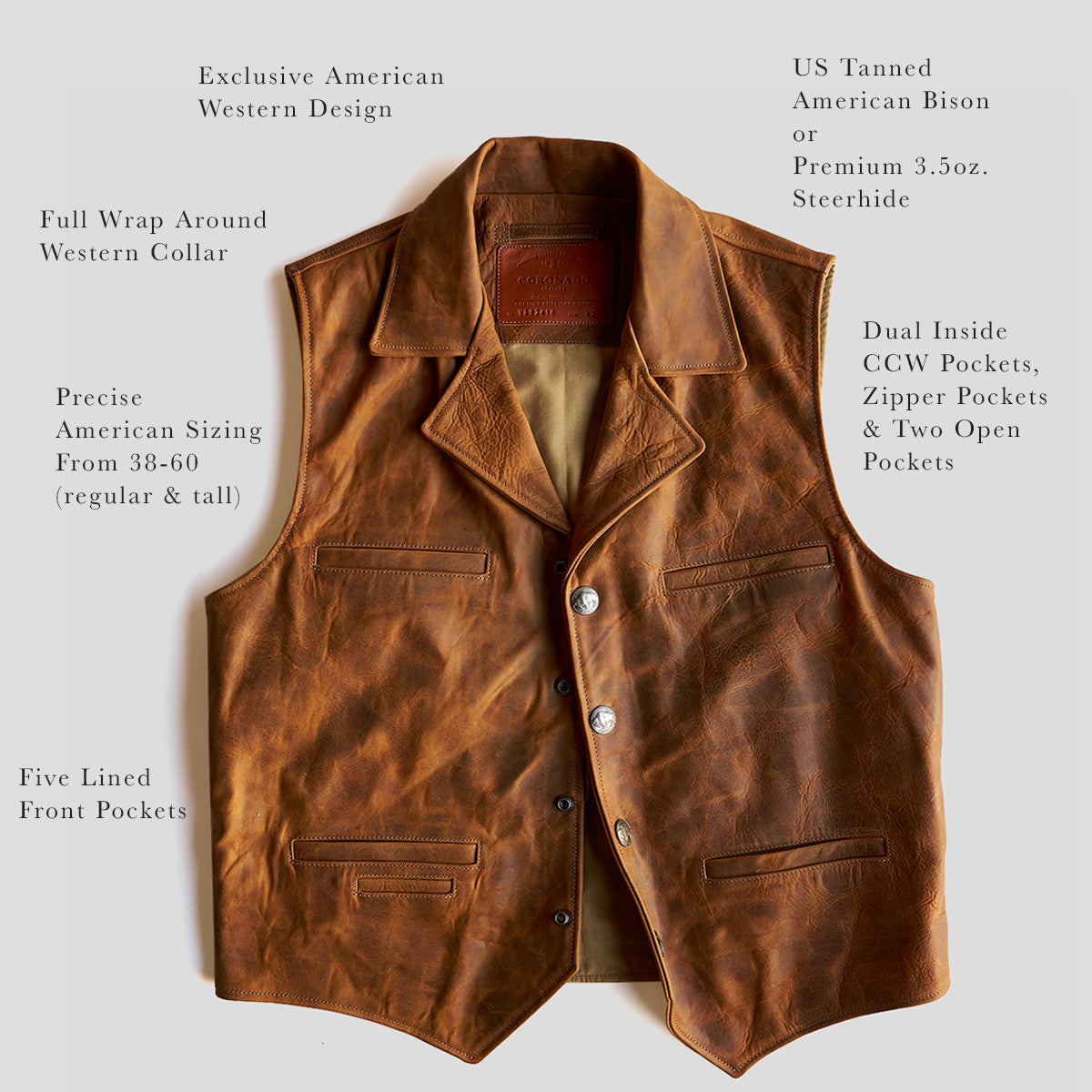 No.39 Indy Bison Ranchers Vest | Saddle Tan